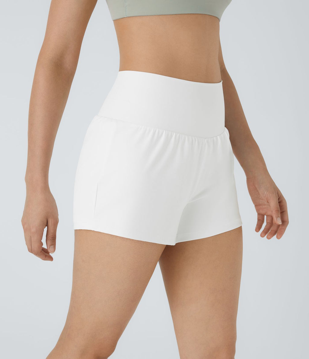 Short 7,5cm Yoga 2 en 1 Super Taille Haute Poches Arrière Poches Cachées Latérales