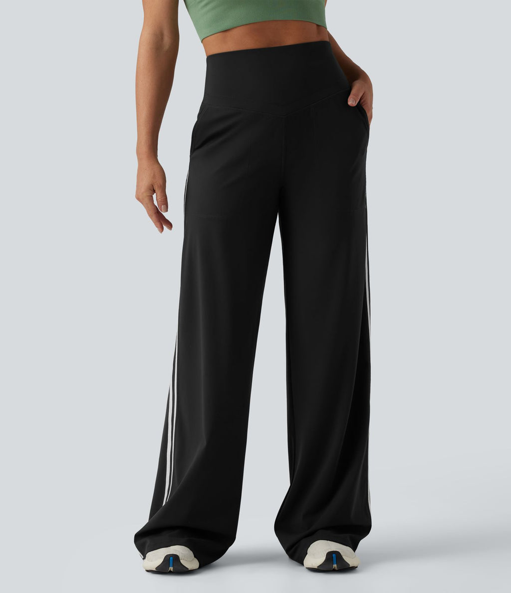 Pantalon ample yoga Halara UltraSculpt™ taille haute gainant à rayures color block avec poches