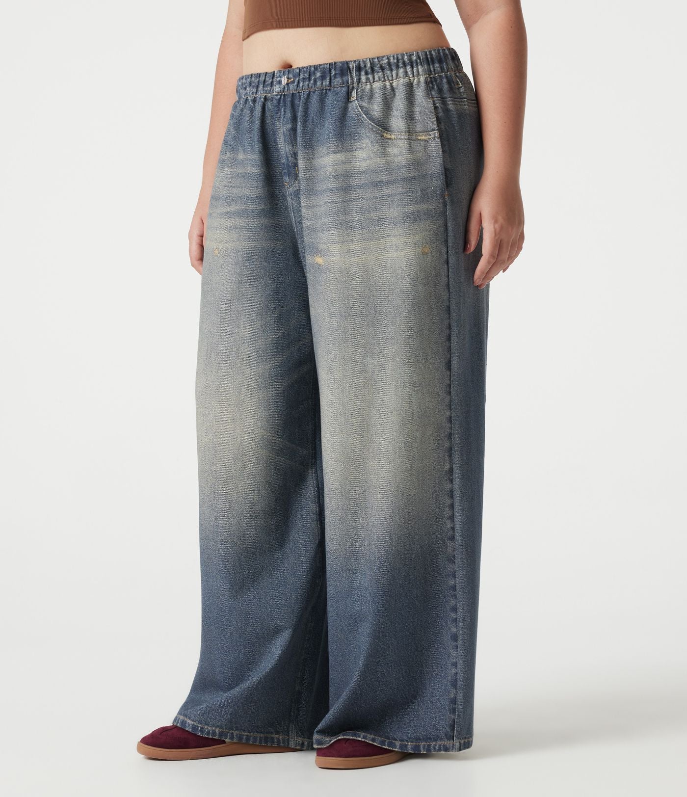 Pantalon jogging grande taille en molleton French Terry effet jean avec poches