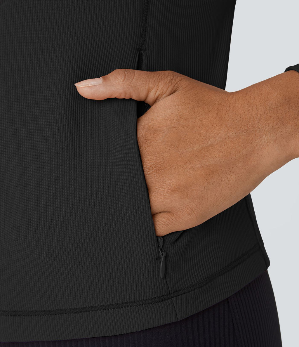 Patitoff™ Flow Veste Casual Courte à Col Montant Résistante aux Poils d'Animaux avec Fermeture Éclair Poches Latérales et Trou pour le Pouce