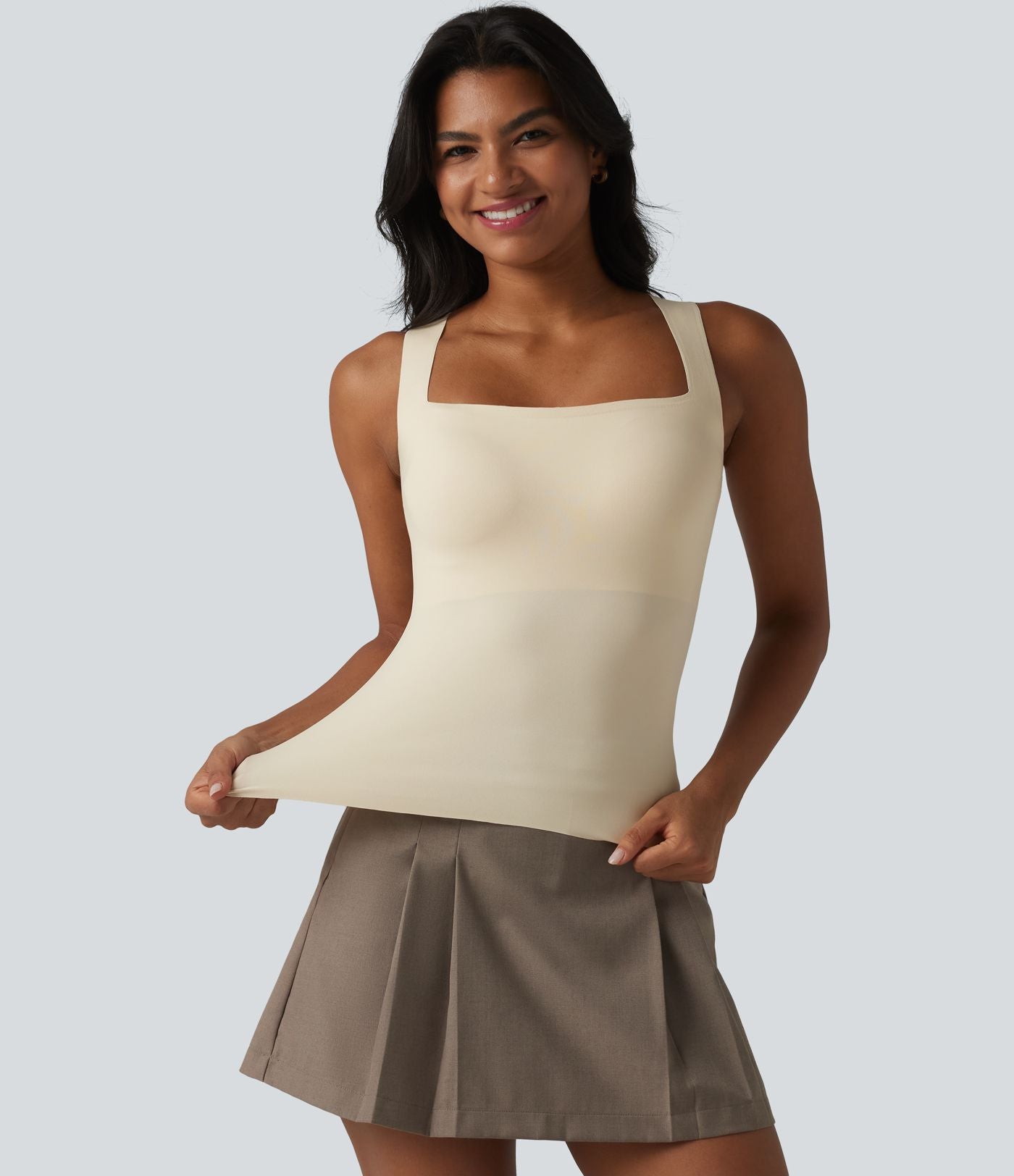 Débardeur décontracté col carré avec soutien-gorge intégré bonnets B-E