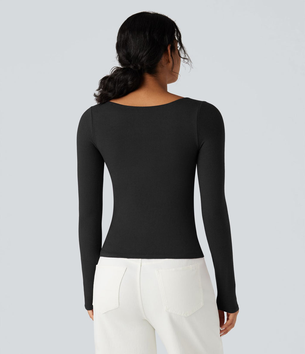 Top casual chaud push-up à col cœur et manches longues - Bonnet A/B