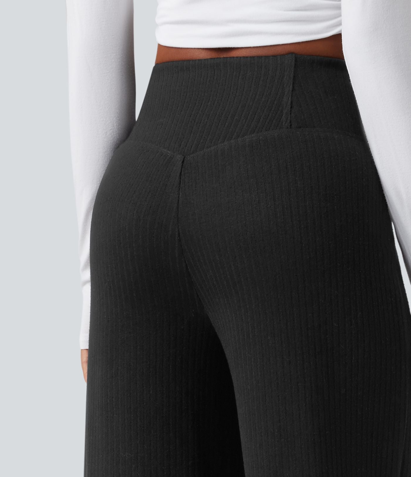 Pantalon droit décontracté côtelé croisé gainant taille haute avec poches