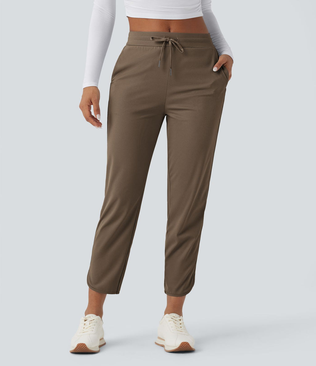 Pantalon de golf fuselé, taille mi-haute, cordon, ourlet courbé, séchage rapide, avec poches—UPF40+