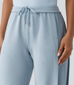SpacerTek™ Pantalon large fluide décontracté taille haute avec cordon de serrage intérieur, côtes contrastées, fentes et poches