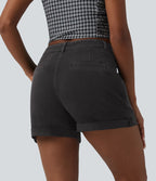 Halara Flex™ Short casual en denim taille mi-haute à ourlet retroussé avec poches