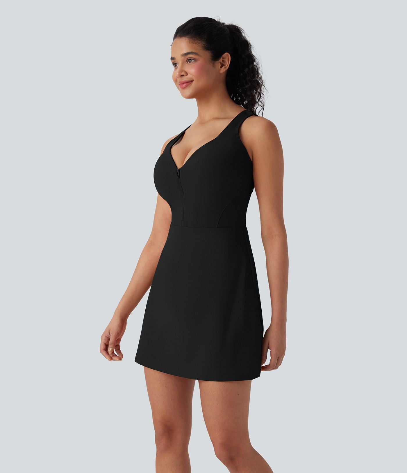 Robe de sport yoga 2-en-1 SoftlyZero™ Plush push-up coques moulées fermeture éclair avec poches édition Easy Peasy E-G