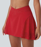 Jupe mini de yoga 2-en-1 SoftlyZero™ Airy croisée taille haute avec dentelle contrastante, à effet frais InstantCool et poche, protection solaire UPF50+