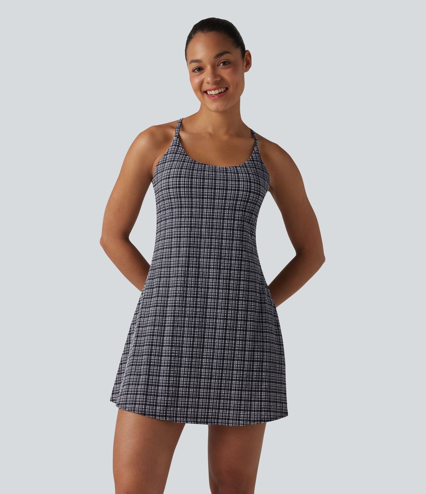 Robe sport mini 2-en-1 de tennis à carreaux tartan froissés, séchage rapide et poches – Édition Easy Peasy