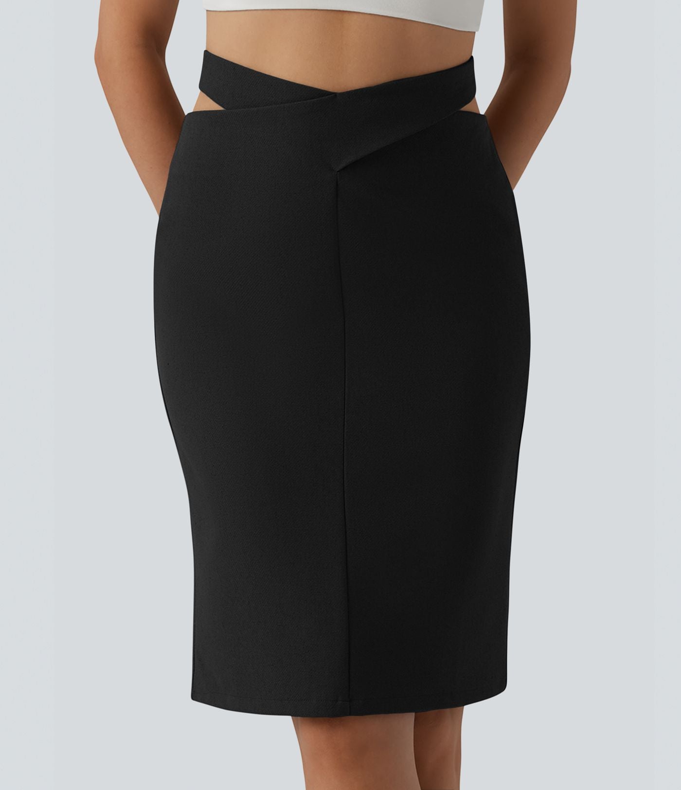 Jupe crayon casual mi-longue taille haute mélange lin à nœud dos