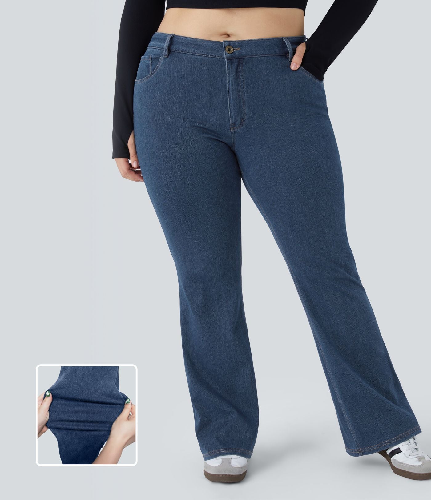 Halara Flex™ Mid Rise Button Pockets Stretchy Knit Casual Slight Flare Plus Size Jeans