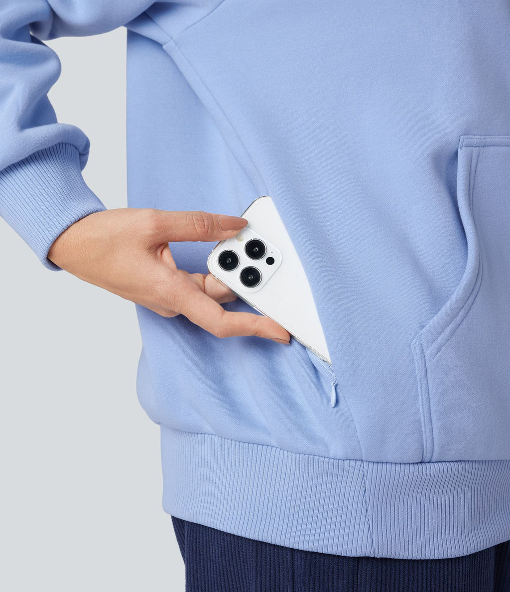 Sweat-shirt coton polaire à capuche cordon de serrage manches longues avec poches