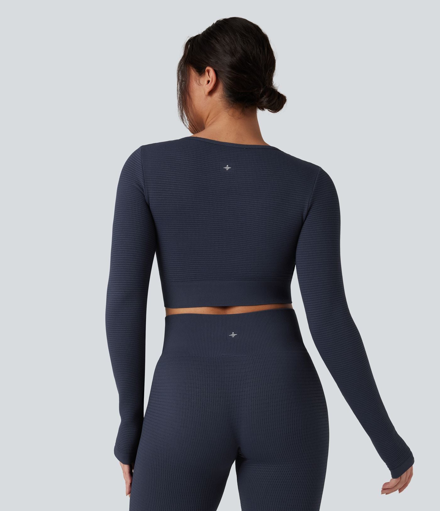 Haut de sport yoga court en maille gaufrée à manches longues sans couture OneForm Seamless Flow