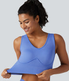OneForm Seamless Flow Débardeur de yoga court col V avec brassière intégrée et laçage