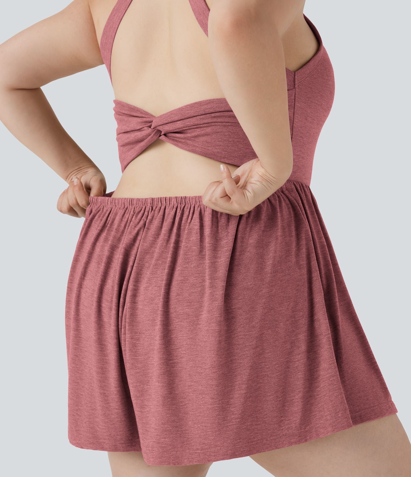 Combinaison-short de séjour grande taille 2-en-1 dos nu torsadée avec poches - Easy Peasy Edition