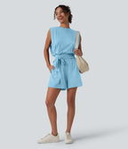 Combishort décontracté col rond sans manches effet frais InstantCool avec nœud frontal et poches, accès facile Easy Peasy, protection solaire UPF50+