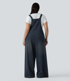 Grande taille Halara Flex™ Salopette casual en jean délavé col carré avec poches