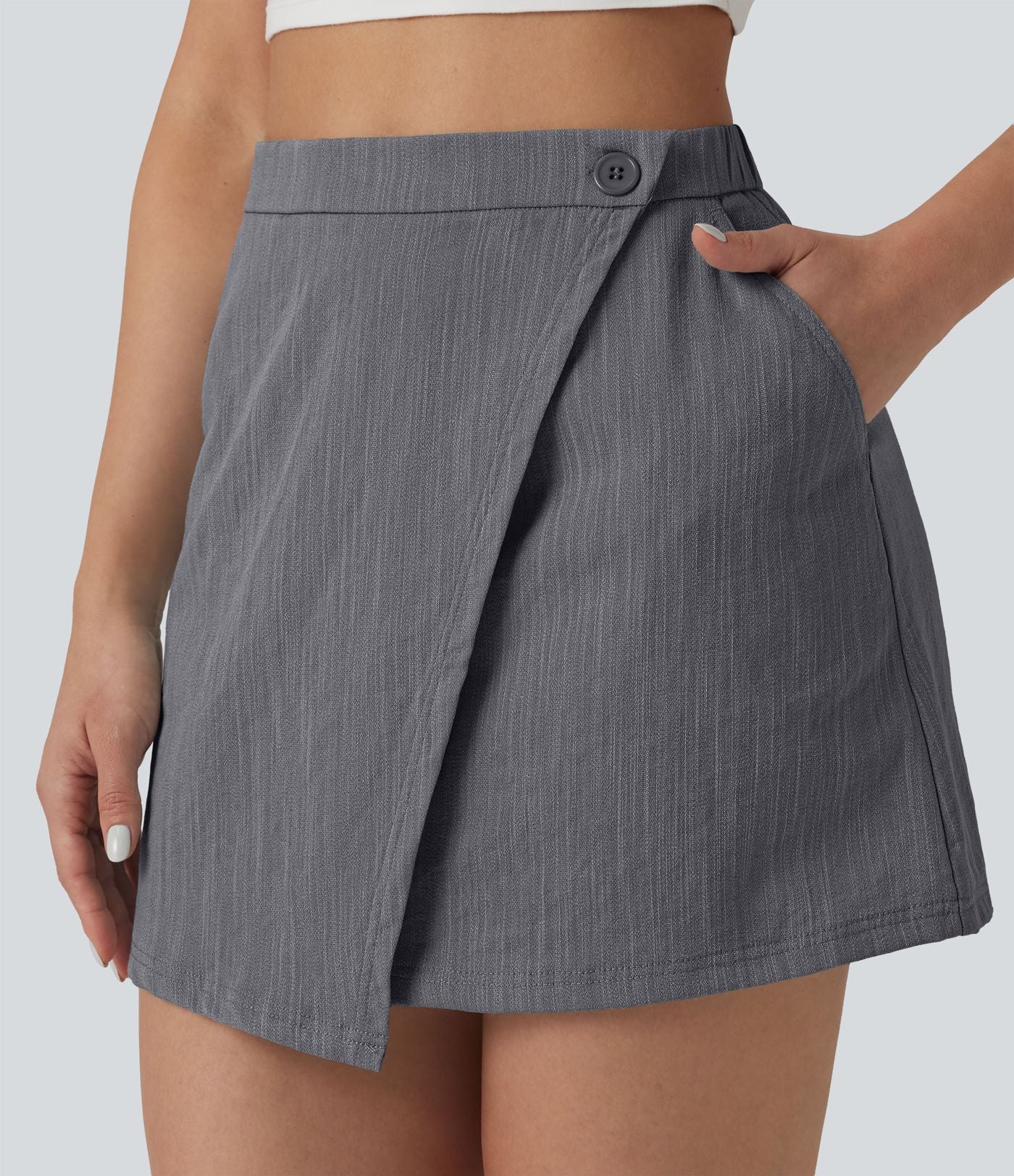 Jupe mini effet lin taille haute 2-en-1 avec poches
