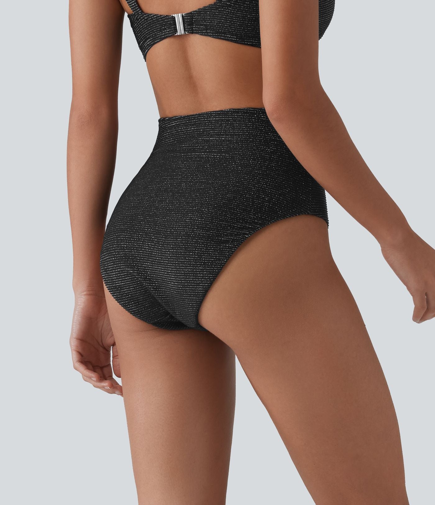 Bas de bikini gainant taille haute à rayures scintillantes