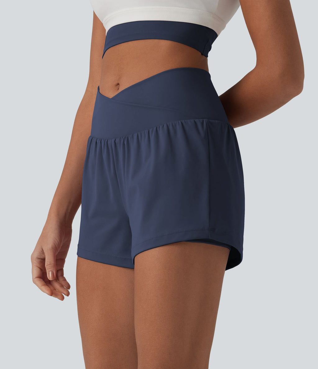 Short de yoga 2-en-1 SoftlyZero™ Airy croisé taille haute 7,5 cm effet frais InstantCool avec poches