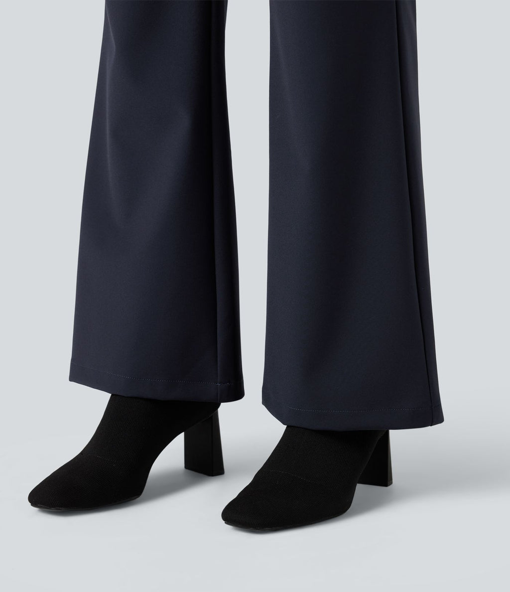 Pantalon tailleur évasé taille haute avec poches