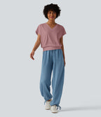 Haut de sport yoga oversize col V à manches courtes effet frais InstantCool à séchage rapide