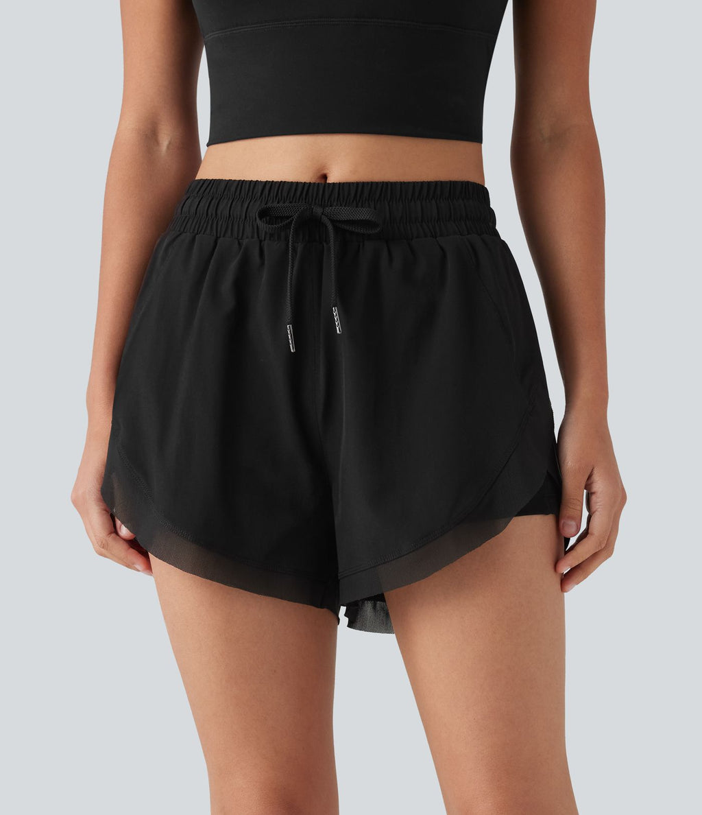 Short de running 2-en-1 taille mi-haute 7,5 cm avec cordon, ourlet incurvé, mesh contrasté et poches