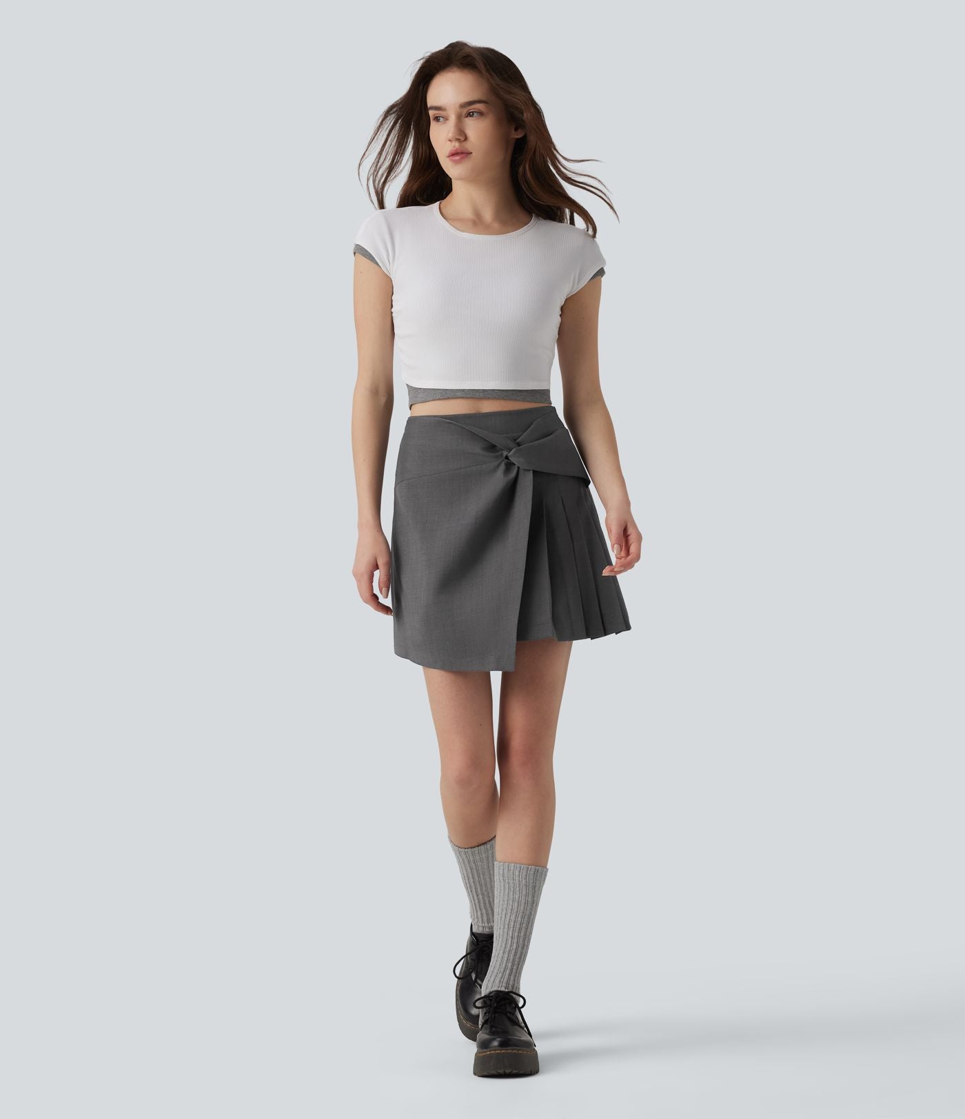 Jupe courte casual 2-en-1 à plis taille haute