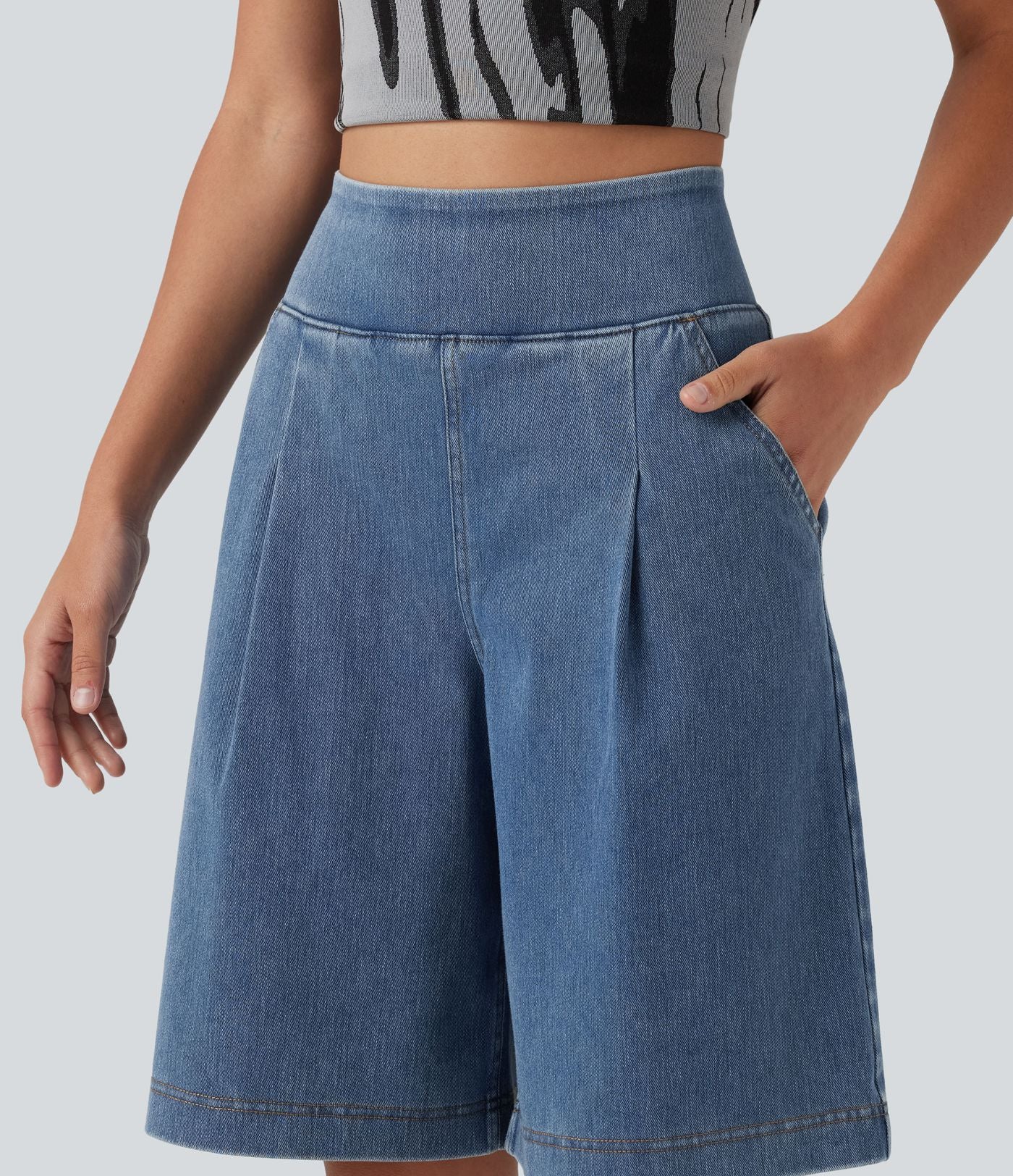 Halara Flex™ Short ample en jean décontracté taille haute 25 cm avec poches