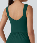 Robe maxi fluide dos nu, avec brassière intégrée et poches