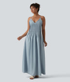 Robe longue à bretelles col V avec poches