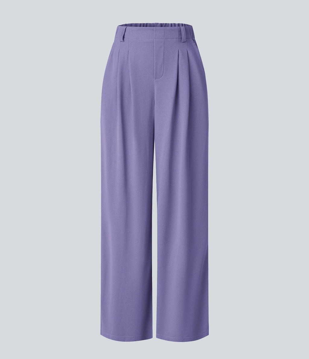 Halara Flex™ Pantalon Tailleur Large Fluide Gaufré Taille Haute Poches Latérales