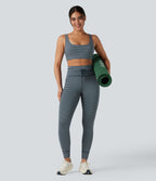 Legging de yoga rayé taille haute avec cordon de serrage et poches