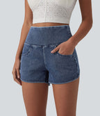 Halara Flex™ Short casual en jean skinny gainant taille haute à ourlet arrondi avec poches