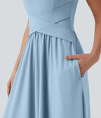 Robe maxi fluide dos nu, avec brassière intégrée et poches