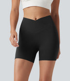Short cycliste de yoga SoftlyZero™ 13 cm taille haute croisée avec poches et protection solaire UPF50+