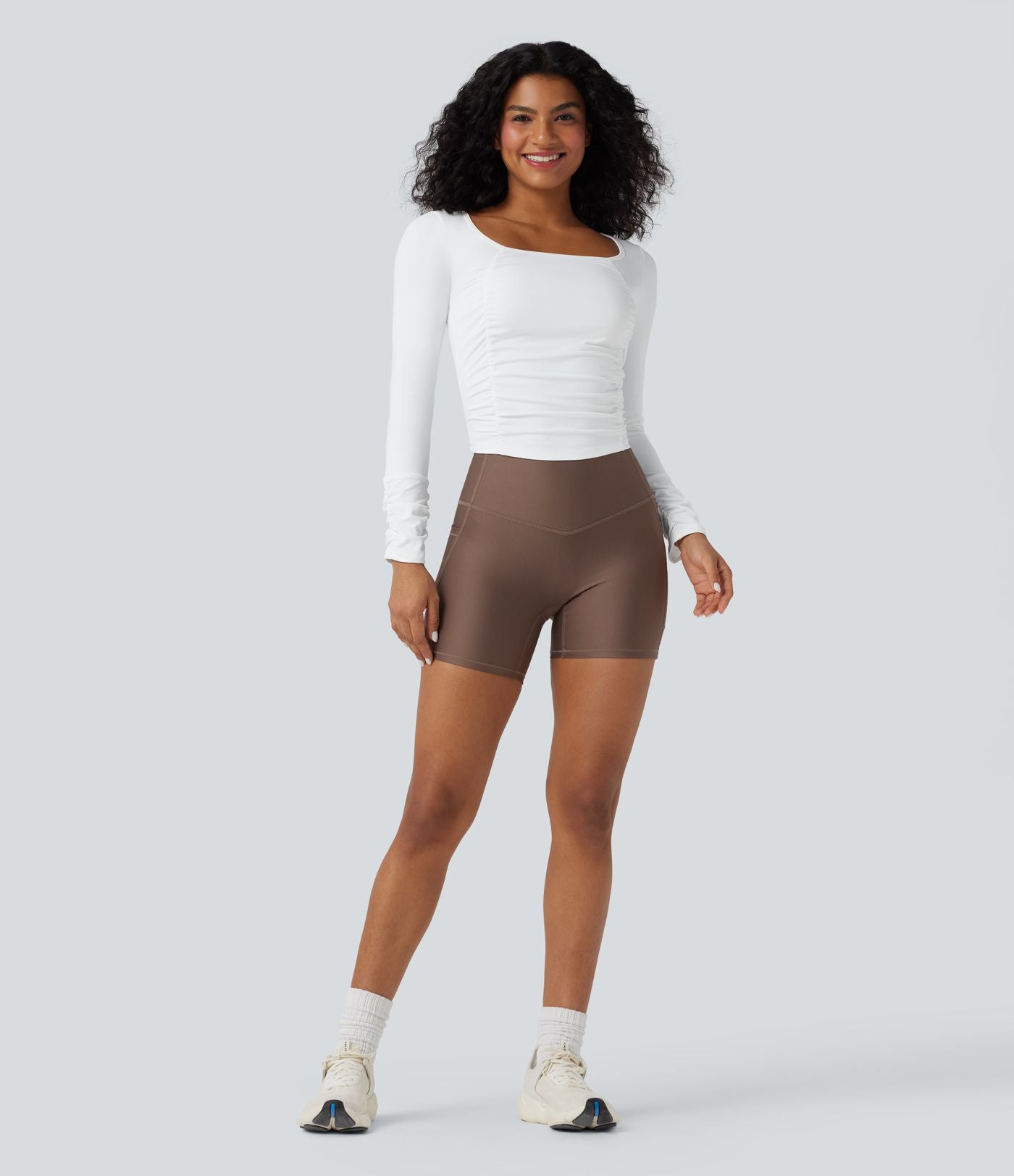 Haut de sport entraînement SoftlyZero™ Airy col carré manches longues froncé effet frais InstantCool