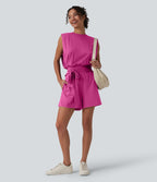 Combishort décontracté col rond sans manches effet frais InstantCool avec nœud frontal et poches, accès facile Easy Peasy, protection solaire UPF50+