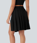 Jupe-short décontractée Breezeful™ taille haute plissée 2-en-1 avec boucle ajustable à séchage rapide et poche latérale - Longueur rallongée