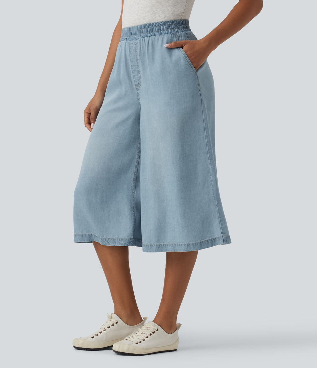 Jean large casual capri taille haute en lyocell avec poches