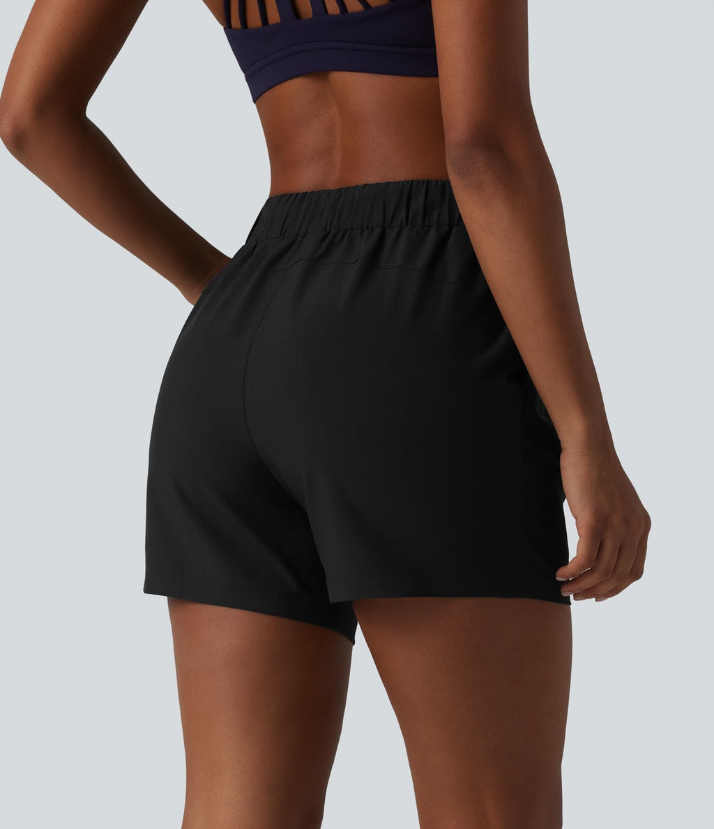 Short de yoga plissé taille haute élastique 12,5 cm avec cordon de serrage et poches