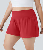 Short Yoga 10cm Plus Longue Taille Ultra Haute 2 en 1 Poche Arrière Poche Cachée Latérale Grande Taille