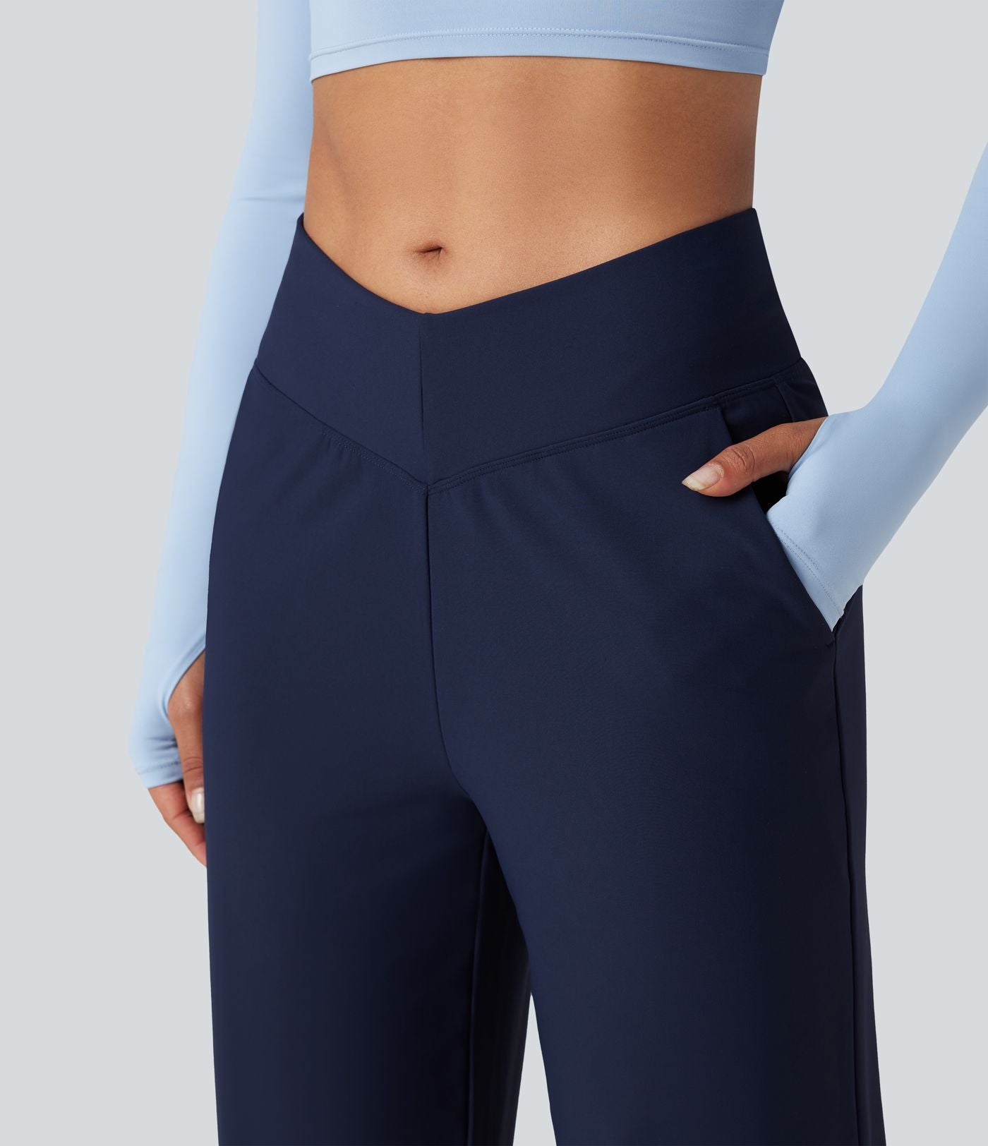 Pantalon de yoga ample thermique en polaire, dos en V, taille haute, avec poches