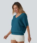 Pull décontracté col V manches courtes