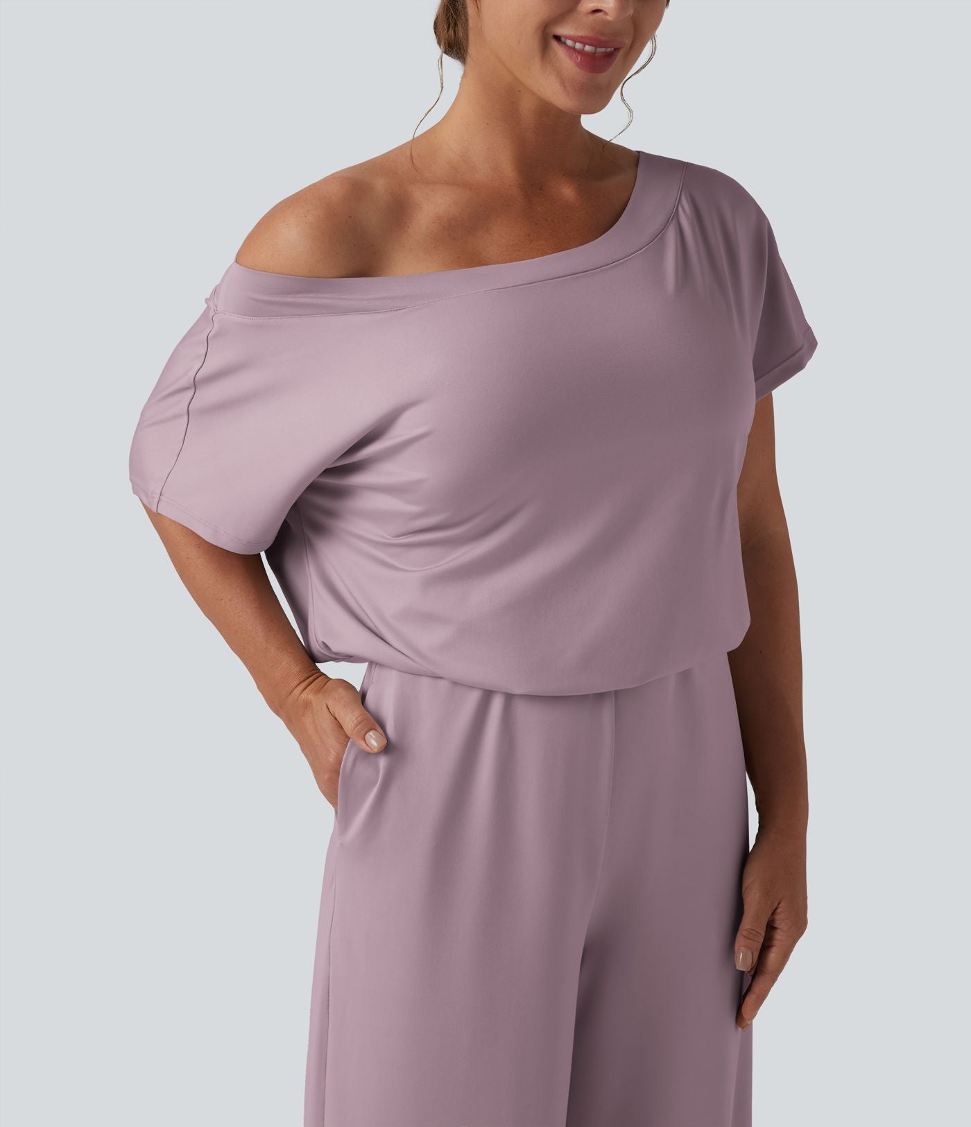 Combinaison casual asymétrique manches courtes avec poches et fente - Easy Peasy