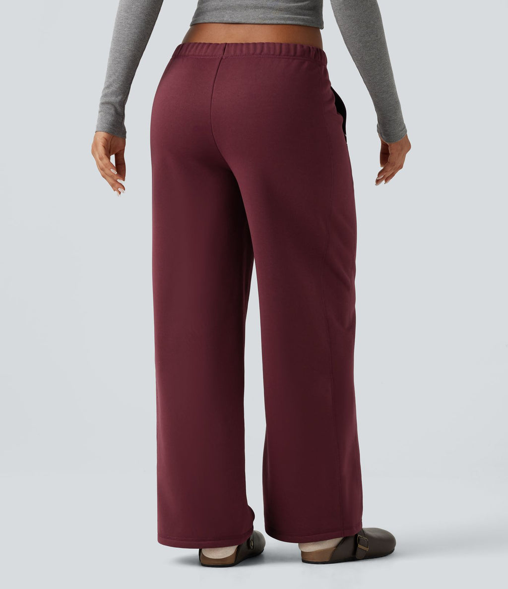 Pantalon de sport coupe droite en polaire, taille basse, cordon de serrage, à poches
