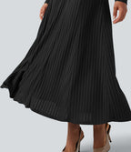 Robe longue fluide maille côtelée col henley manches longues