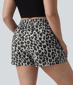 Short grande taille taille haute imprimé léopard avec cordon de serrage et poches