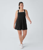 Salopette Casual en Gaufré avec Bretelles Réglables Boutons et Poches Multiples Grande Taille