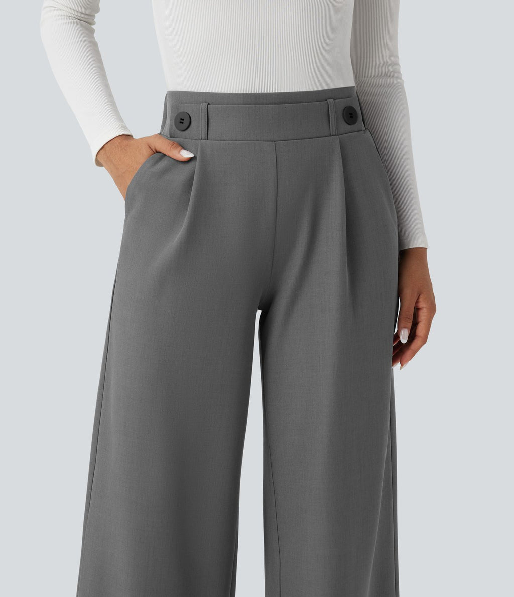 Pantalon travail taille mid-rise jambe large avec poches
